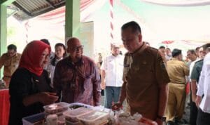 Pj Gubernur Sumsel lakukan peninjauan pasar murah.